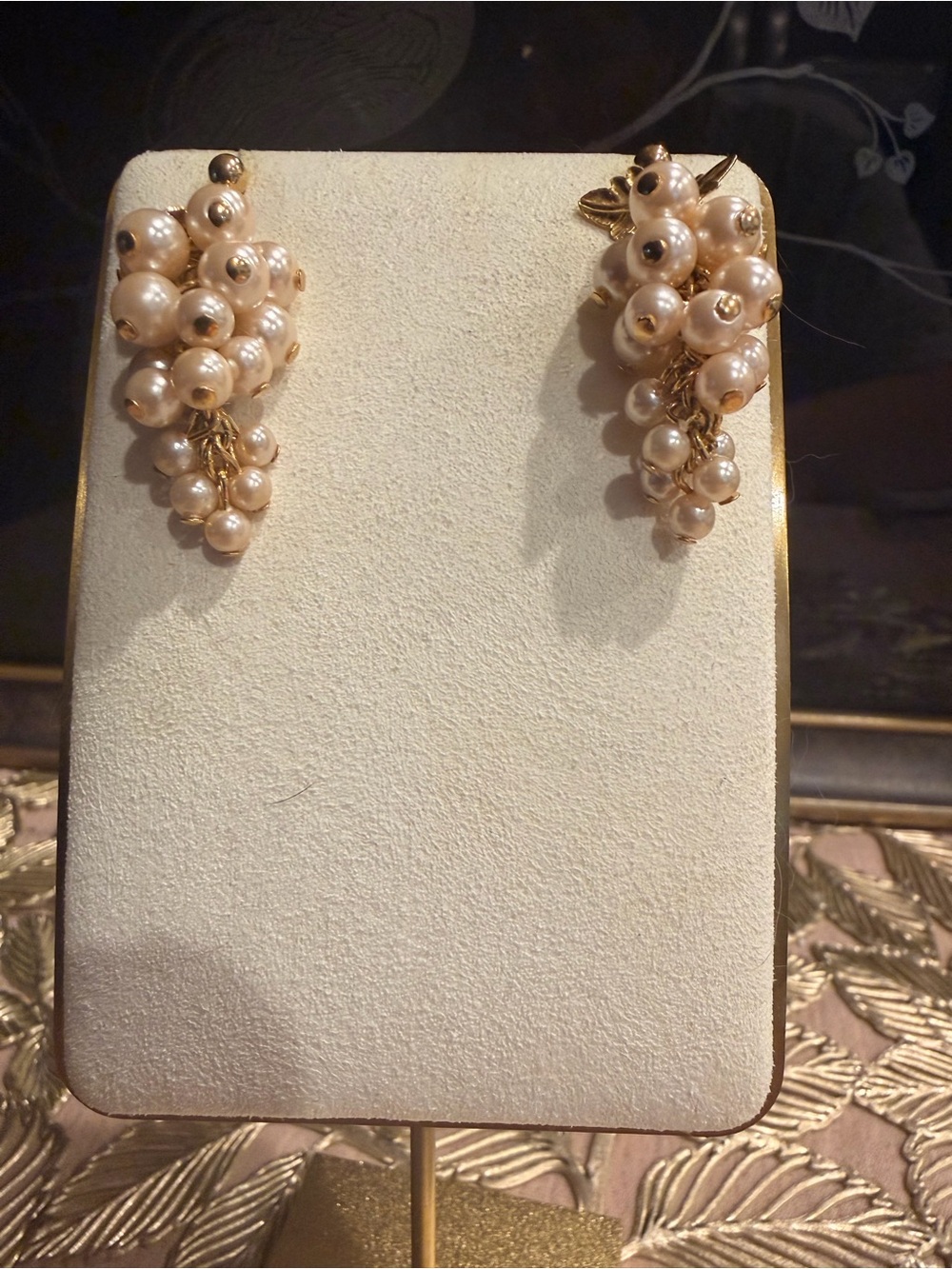 Avon Elegant Pearl Cluster Drop Earrings - Cream Pearls with Gold Accents